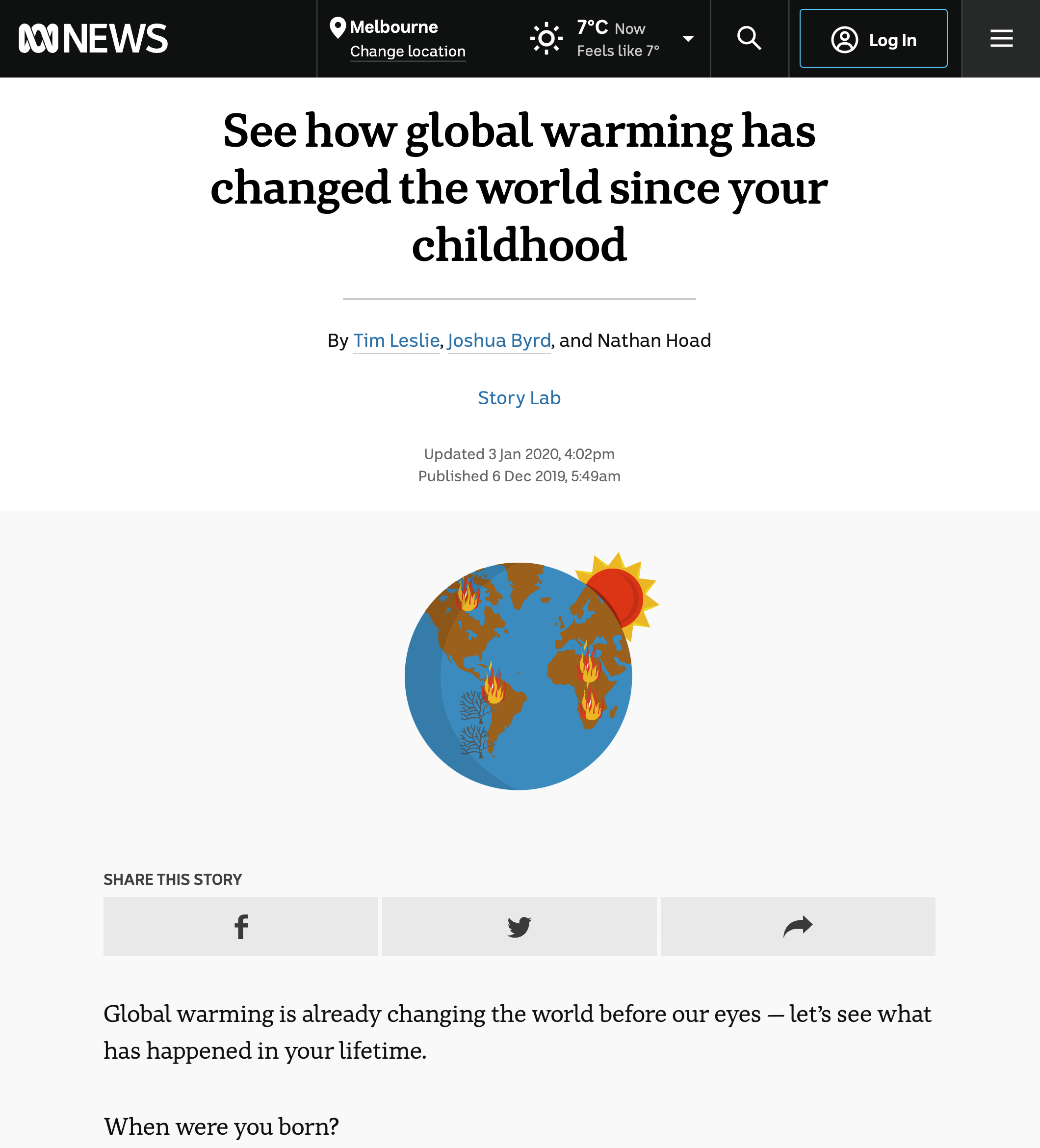Screenshot of an ABC Story Lab article about climate change